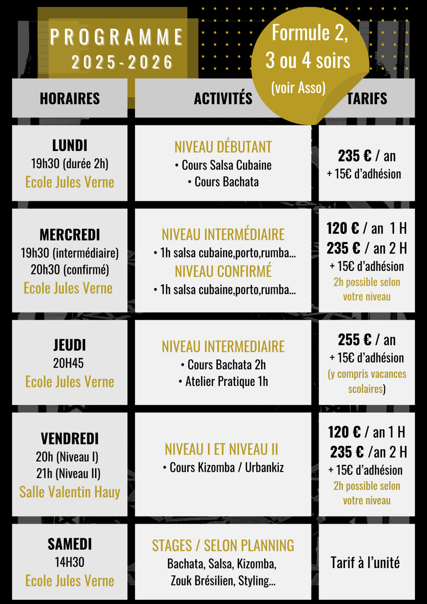 PROGRAMME ET TARIFS 2025--2026